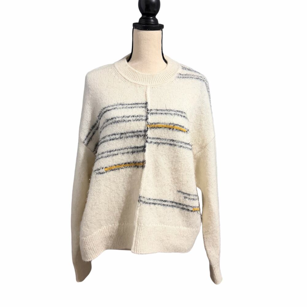 CLOSED Women's Cream Striped Alpaca Wool Blend Crewneck Sweater Sz L Cozy Soft